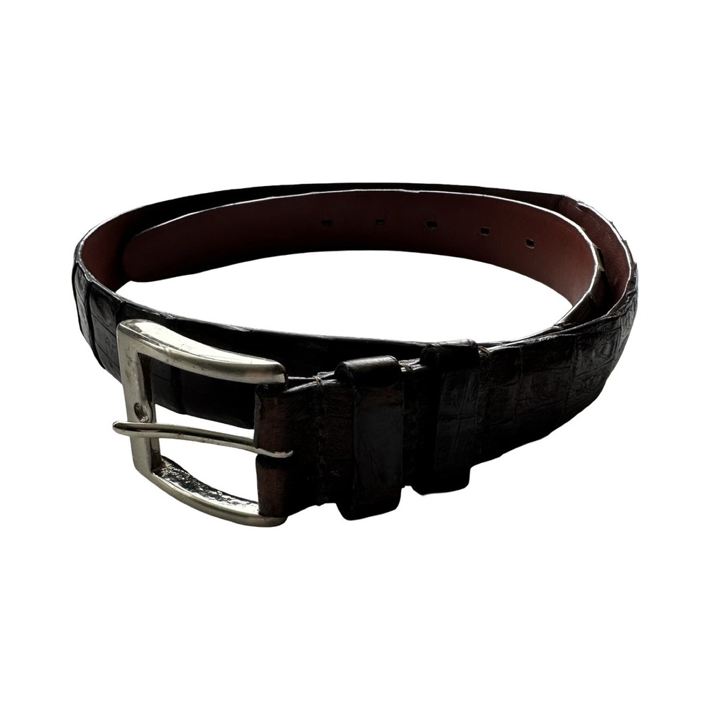 Bespoke Brown Brass Buckle Genuine Crocodile Mens Belt Size 34 Made in USA